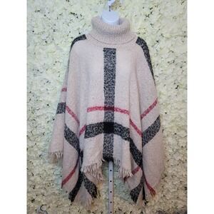 Lola B Plaid Camel Color Poncho L/XL Soft, Comfy, Boot Weather, Stylish